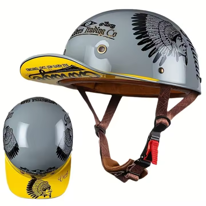 Casco De Moto Retro para hombre, gorra De béisbol De media cara, con personalidad, certificación DOT - 1