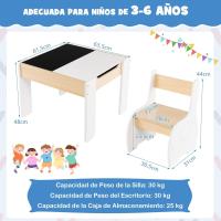 Juego de mesa y silla infantil 4 en 1, mesa infantil de madera con 2 sillas, manualidades, dibujo, lectura, mesa infantil con almacenamiento, pizarra desmontable para guardería (verde) - details 39