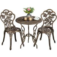 Conjunto de Mesa y Sillas Exterior Vintage Juegos de Muebles de Jardín de Aluminio Una Mesa con Dos Sillas para Balcón Bronce - details 0