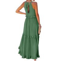 Vestido De Camisola Para Mujer Estilo Europeo Y Americano Verano Nuevo Con Aros Largo Y Volante Sin Mangas Cuello En V Vestido Largo - details 11