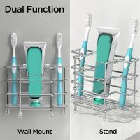 Soporte de cepillo de dientes montado en la pared para baño, 3 ranuras, organizador de accesorios de baño de acero inoxidable para espacios pequeños-A - details 3