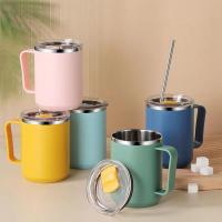 Taza de café de doble pared de acero inoxidable 304 con asa y tapa, taza aislada portátil, taza de viaje a prueba de fugas - details 2
