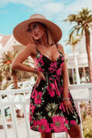 Vestido de cintura con tirantes estampado con cuello en V novedad de verano 2025 para mujer - details 2