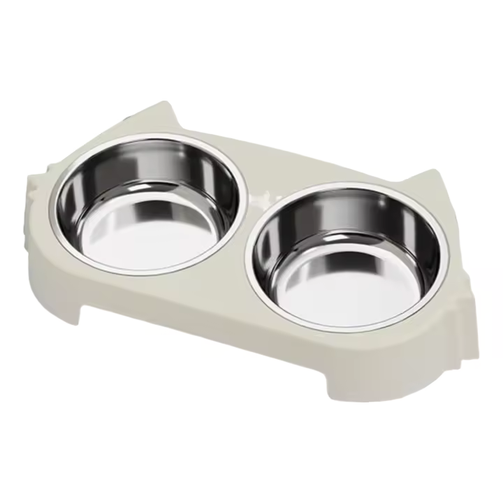 Cubo Doble para Mascotas Accesorio de Alimentación de Plástico Antideslizante para Gatos - 1