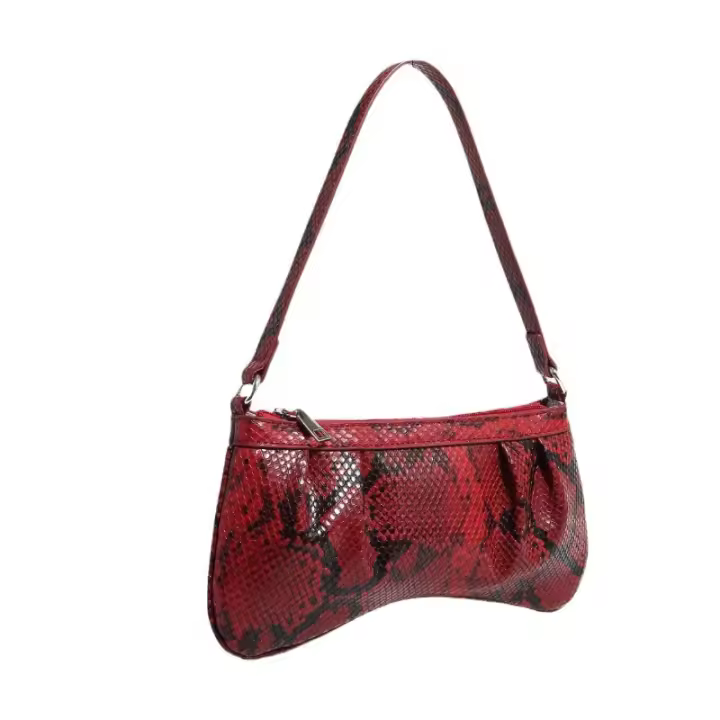 Bolso de hombro con estampado de serpiente, bolso de mujer con cremallera - 1