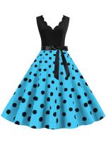 Dot print summer women elegant vintage party casual sleevelss a line dress - details 22