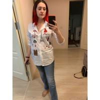 Blusa De Algodón Blanca Casual Para Mujer Cuello En V Con Botones Manga Larga Bordada Estilo Casual Blusa Transversal - details 1