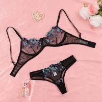 Conjunto de lencería Sexy exótica, sujetador de encaje transparente para mujer, tentación transparente, sujetadores florales bordados, conjuntos de ropa interior Push Up - details 8