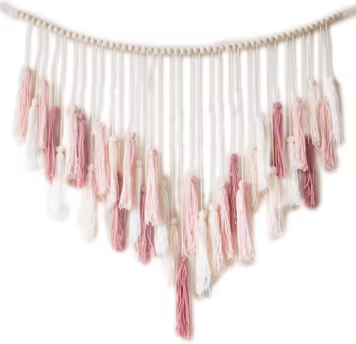Colgante de pared de encaje, cuentas de madera grandes, decoración Bohemia, dormitorio, sala de estar, cocina, Rosa rubor - 1