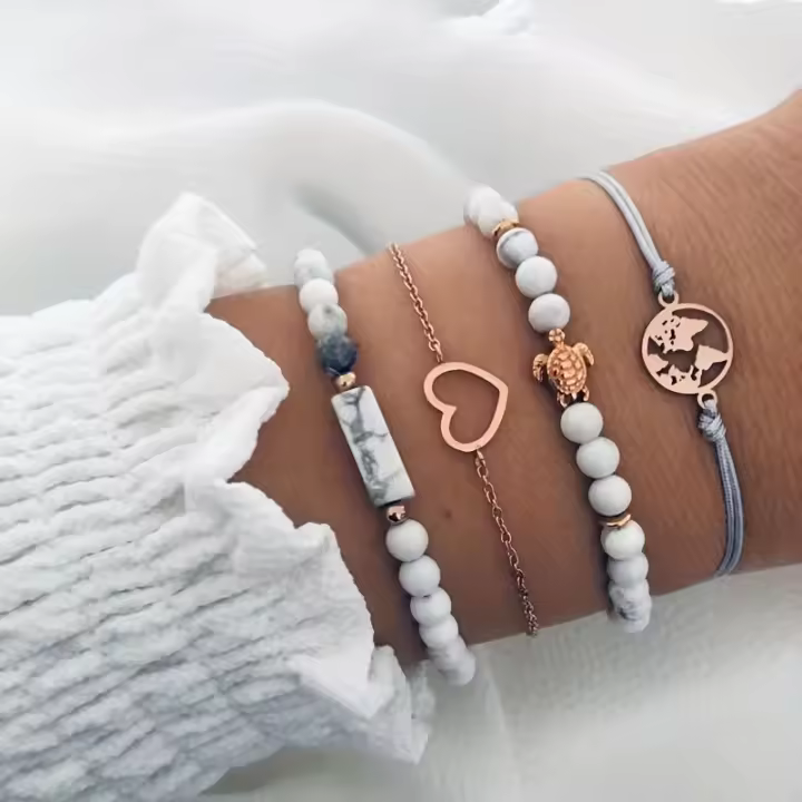 Juego de pulseras de 4 piezas para mujeres y niñas, pieza de mano portátil - 1