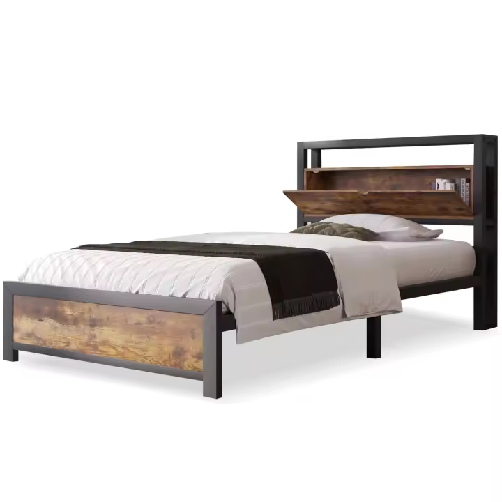 Cama de Metal para Adultos Estilo Individual de 90 x 200 cm con Espacio de Almacenamiento - 1