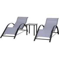 Juego de 2 Tumbonas Jardín Exterior con Mesa Auxiliar de Vidrio Templado Tumbonas con Respaldo Reposabrazos para Patio Piscina Terraza Exterior Negro - details 27