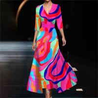 Vestido Maxi Bohemio Vintage Para Mujer Elegante Y Sexy Con Estampado Floral A-Line Manga Corta Cintura Ajustada Fiesta - details 6