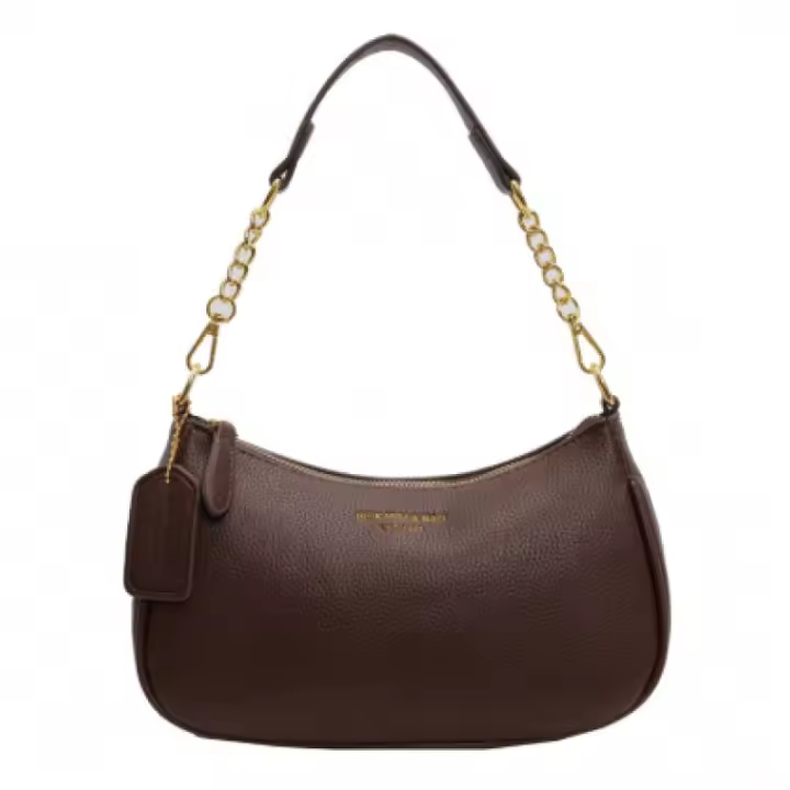 Bolso de hombro de piel sintética negro, versátil, clásico y elegante, con correa de cadena en tono dorado, tela, diseño con estampado de letras, cierre de cremallera, ideal para ir de compras - 1