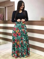 Vestido de manga corta a juego con estampado de flores de estilo europeo y americano para mujer, falda con vuelo grande, 2024 - details 18