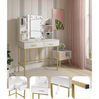 Espejo y 10 Bombillas LED, Mesa de Maquillaje Moderno con 2 Cajones y 4 Estantes para Dormitorio - details 3