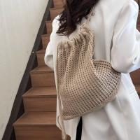 Bolso de hombro tejido de Color sólido, mochila de ganchillo bohemia de estilo perezoso de gran capacidad, versátil - details 11