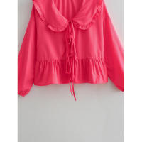 BUNO-Blusa de manga larga con lazo frontal para mujer, Top blanco elegante, camisas informales de verano, 2025 - details 6