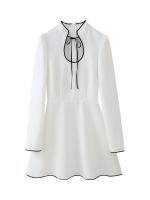 Women Lace Up Stand Collar White Mini Dress Long Sleeve Elegant Party Vintage Dresses  Classic Hollow Out Female Vestidos - details 0