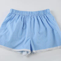 Pantalones cortos básicos cómodos e informales sueltos con botones de cintura elástica tejidos a rayas de verano para mujer - details 91