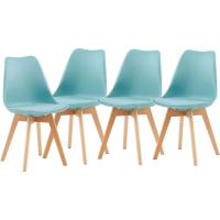 4 Sillas Comedor Sillas de Cocina Nórdico con Asiento Tapizado y Las piernas de Madera de Haya Maciza - Azul Mentol - details 0