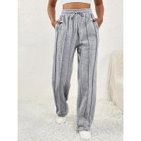 Pantalones deportivos de pierna ancha para mujer con cintura, pantalones rectos grises para, elástico cómodo - details 1