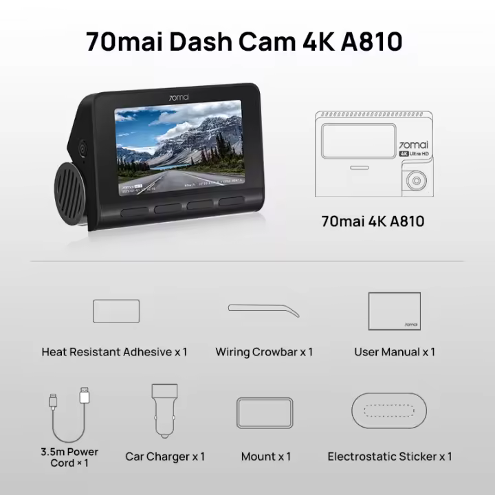 Cámara de Tablero 4K 70mai A810 Resolución Ultra HD 2160P GPS Integrado ADAS - 1