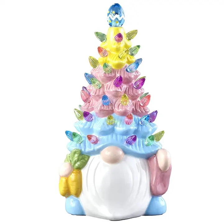Decoraciones de Pascua - Árbol de Pascua de resina de gnomos iluminados con luces multicolores - Mini decoración navideña de Pascua preiluminada - 1