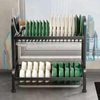 Secador de Platos Compacto de 2 Niveles A Prueba de Óxido, Organizador de Counter de Cocina con Tablero de Drenaje y Soporte de Utensilios - details 0