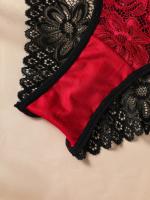 Una sola pieza, elegante encaje negro y rojo sexy de dos tonos de ropa interior para mujeres, con una entrepierna cómoda y transpirable. - details 15