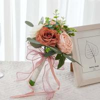 Ramo de flores artificiales de boda rosa y blanco hecho a mano para decoración de novia de San Valentín decoración de rosas al por mayor - details 3