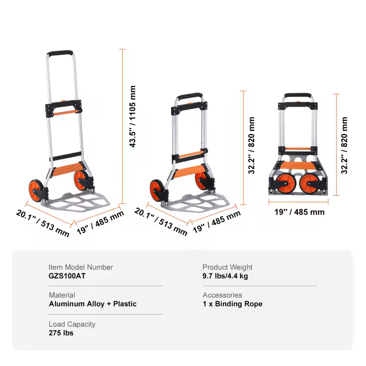 SucceBuy Camión de mano plegable, carrito portátil de aluminio, plataforma rodante convertible con mango telescópico, ruedas PP+TPR - 1