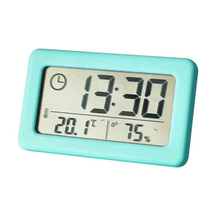 Mini reloj Digital electrónico temperatura y humedad reloj de escritorio portátil termómetro higrómetro 12/24H alimentado por batería - 1