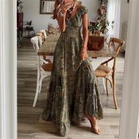 Vestidos con cuello en V para mujer, a la moda vestido estampado de manga corta, Verano - details 3