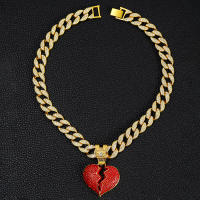 Cadena De Miami Iced out 15mm Con Colgante De Corazón Rojo De Hip Hop Joyería De Aleación Y Rhinestone Para Hombres - details 1