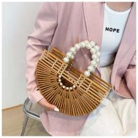 Ins verano gran capacidad nuevas cuentas de madera dura Semicircular ahuecado Eco al aire libre bambú trenzado vacaciones playa bolso de mano - details 13
