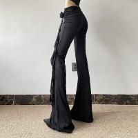 Elegante cinta negra rosa para mujer, recién llegado, pantalones acampanados con cinturilla para mujer - details 4