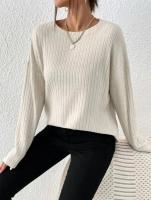 Suéter de Manga Larga para Mujer Jersey Informal, Suelto, Rayas Verticales, Color Sólido, Cuello Redondo - details 11