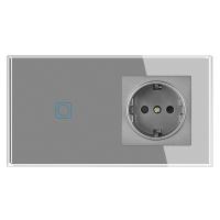 1Gang 1Way Touch interruptor con tomas de corriente 16A 220V,Panel de vidrio templado 153*82mm - details 2