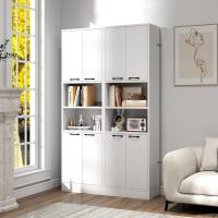 Aparador de Cocina con 2 Armarios con Puertas y Estantes Abiertos, Armario Alto de 6 Niveles con Dispositivo Antivuelco, Mueble de Almacenamiento para Salón, 56 x 30 x 190 cm (Blanco) - details 6