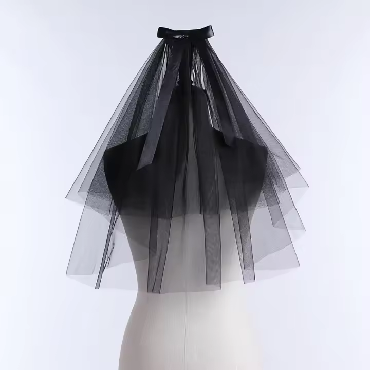 Recién llegado velos de boda de tul velos de novia negros cortos velo de mujer de dos capas accesorios de boda 2025 - 1
