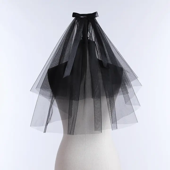 Recién llegado velos de boda de tul velos de novia negros cortos velo de mujer de dos capas accesorios de boda 2025 - 1
