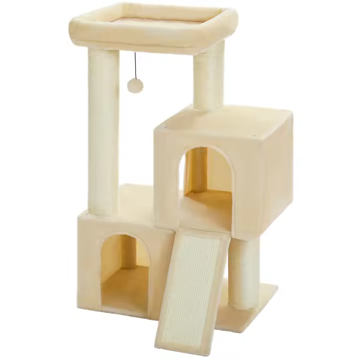 PAWZ Roda Árbol para gatos de varios niveles con poste rascador grueso, dos condominios grandes, torre para gatos de interior, almohadilla rascadora para gatos, casa cama para gatitos, juguetes para gatos - 1