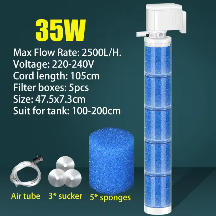 Filtro de esponja para acuario, filtro interno de purificación de agua, bomba de agua multifuncional para pecera, onda para hacer taburete, bomba de aire con ventosa - 1