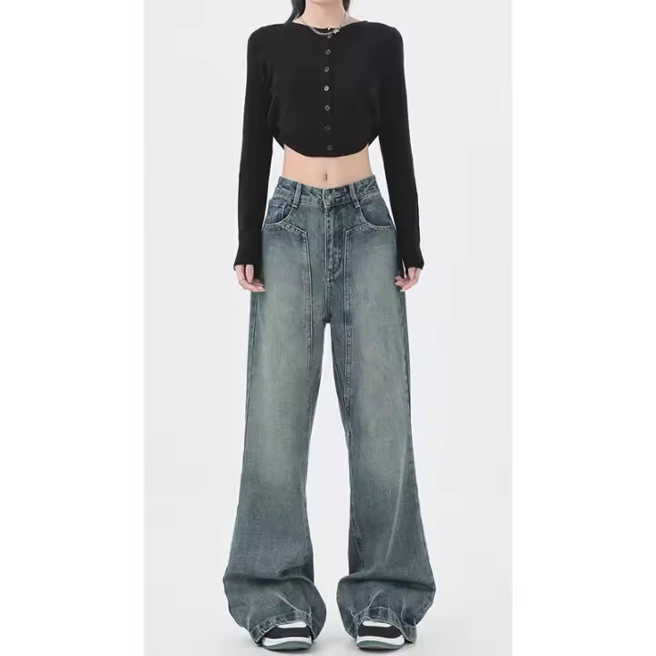 Pantalones vaqueros holgados Retro de pierna ancha para mujer, estilo informal, estilo informal, color azul, Harajuku, moda de verano, pantalones de cintura alta Vintage 2024 - 1