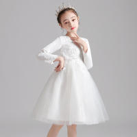 Vestido de noche para niñas con falda abullonada de malla con bordado de estilo nuevo para niños - details 33