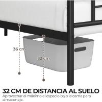 Cama Doble con Espacio Bajo Marco de Metal Altura 32cm Cama Individual con Cabecera para Colchón 140X 200cm Negro - details 6