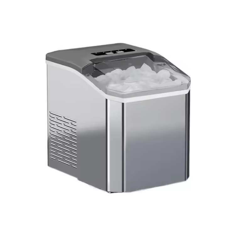 Máquina para hacer hielo en encimera, 26.5 libras/24 horas, 9 cubos en 6-8 minutos, 2 tamaños de hielo tipo bala, máquina de hielo portátil autolimpiante con cuchara para hielo y cesta para el hogar, cocina, fiesta, camping, plateado - 1