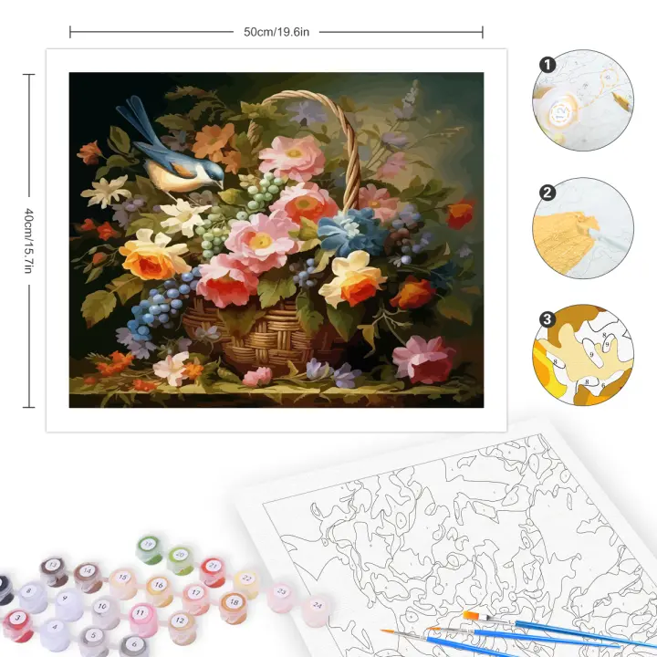 RUOPOTY Pintura al óleo por número con flores y guilgoles diseño abstracto grande para pared kit de paisaje pintura a mano regalo perfecto - 1