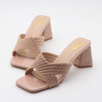 Tacones de aguja de moda para exteriores, versátiles y cómodos, tacones gruesos de color sólido con pedrería. - details 13